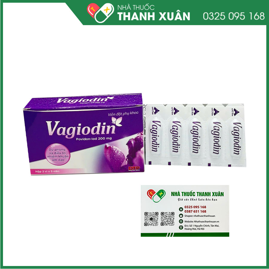 Viên đặt phụ khoa Vagiodin giảm nấm ngứa, huyết trắng, viêm cổ tử cung